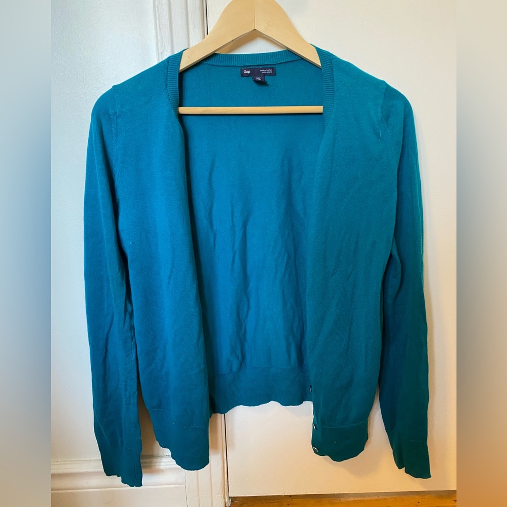 Turquoise button-up cardigan. Excellent condition!